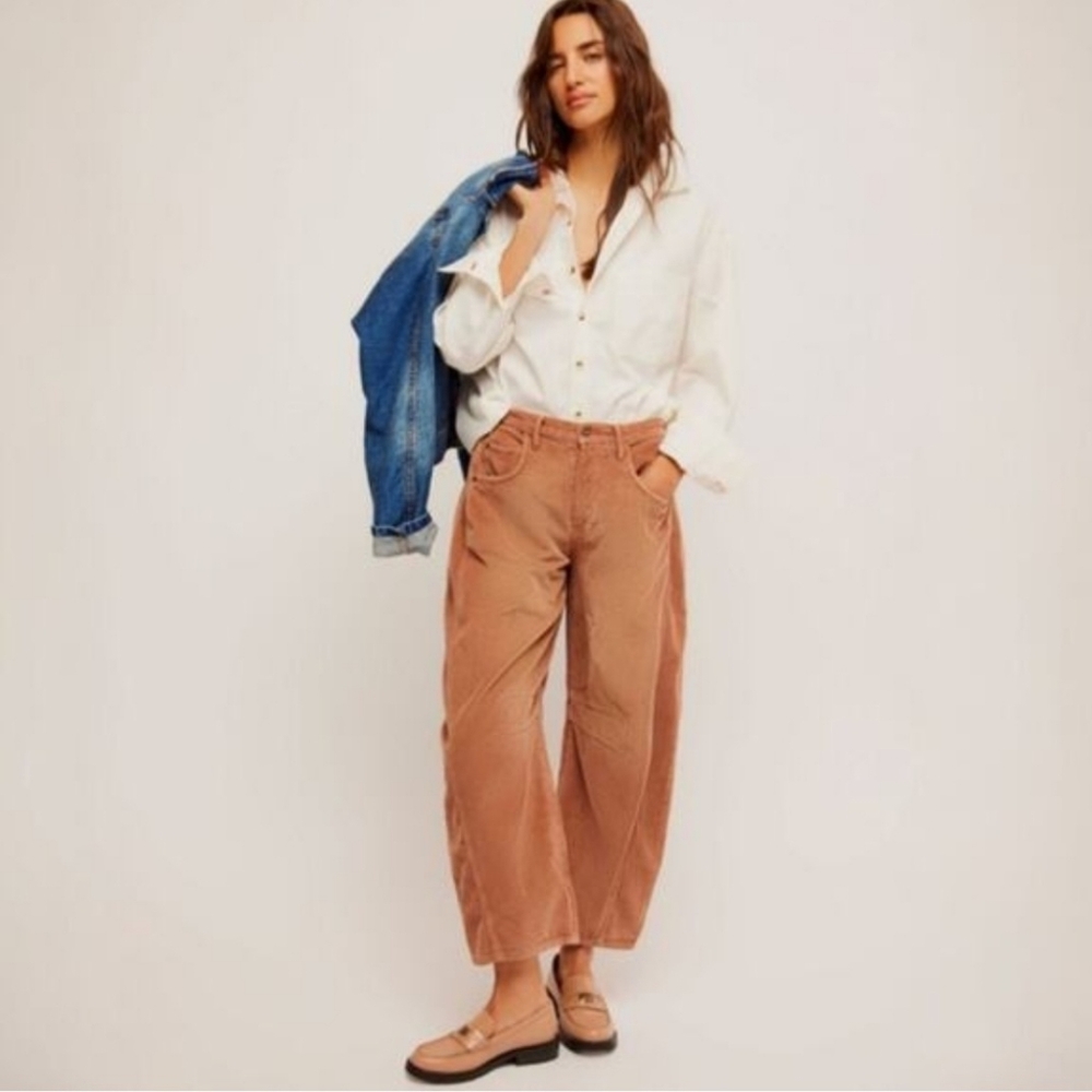 Free People Rust Brown Corduroy Barrel Pants